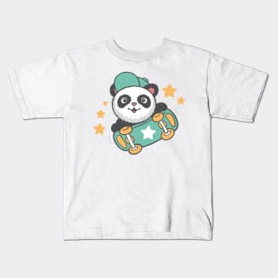 Cute Panda Cartoon Playing Skateboard Kids T-Shirt